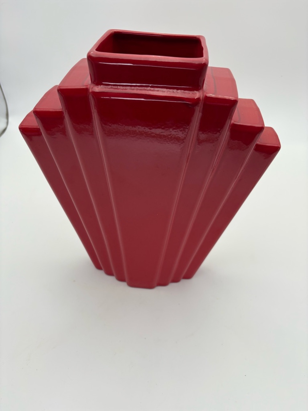 Vintage 80s Red Art Deco Ceramic Vase - Statement Piece - Picture 10 of 16